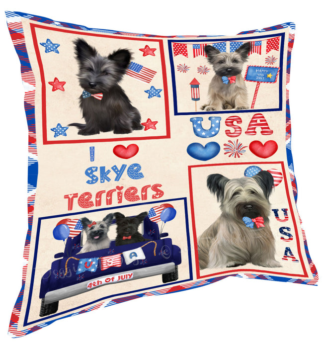 4th of July Independence Day I Love USA Skye Terrier Dogs Pillow with Top Quality High-Resolution Images - Ultra Soft Pet Pillows for Sleeping - Reversible & Comfort - Ideal Gift for Dog Lover - Cushion for Sofa Couch Bed - 100% Polyester