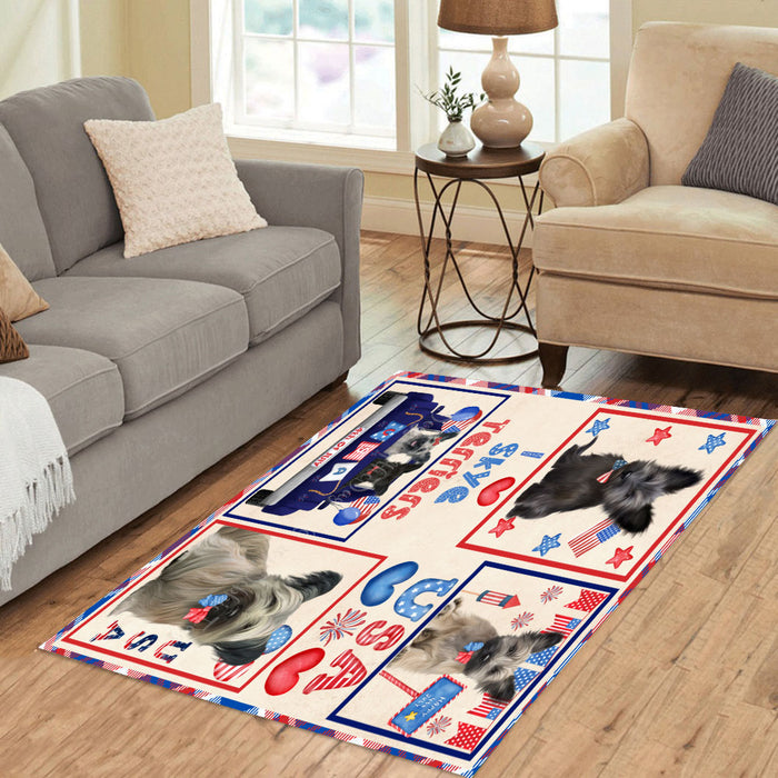 4th of July Independence Day I Love USA Skye Terrier Dogs Area Rug - Ultra Soft Cute Pet Printed Unique Style Floor Living Room Carpet Decorative Rug for Indoor Gift for Pet Lovers