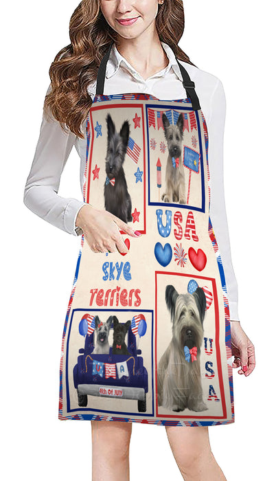 4th of July Independence Day I Love USA Skye Terrier Dogs Apron - Adjustable Long Neck Bib for Adults - Waterproof Polyester Fabric With 2 Pockets - Chef Apron for Cooking, Dish Washing, Gardening, and Pet Grooming