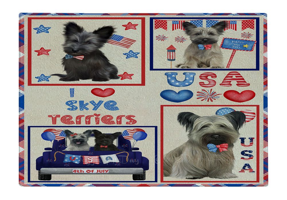 4th of July Independence Day I Love USA Skye Terrier Dogs Cutting Board - For Kitchen - Scratch & Stain Resistant - Designed To Stay In Place - Easy To Clean By Hand - Perfect for Chopping Meats, Vegetables