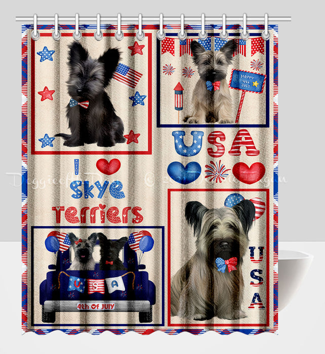 4th of July Independence Day I Love USA Skye Terrier Dogs Shower Curtain Pet Painting Bathtub Curtain Waterproof Polyester One-Side Printing Decor Bath Tub Curtain for Bathroom with Hooks