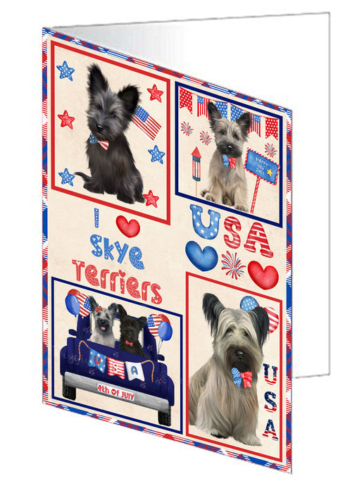 4th of July Independence Day I Love USA Skye Terrier Dogs Handmade Artwork Assorted Pets Greeting Cards and Note Cards with Envelopes for All Occasions and Holiday Seasons