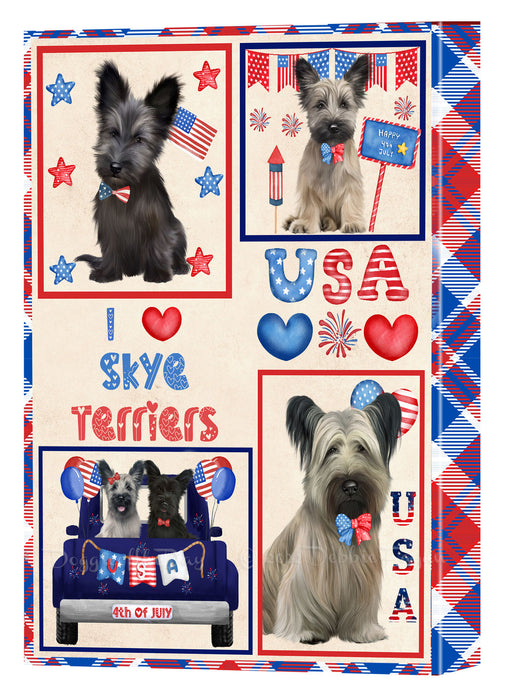 4th of July Independence Day I Love USA Skye Terrier Dogs Canvas Wall Art - Premium Quality Ready to Hang Room Decor Wall Art Canvas - Unique Animal Printed Digital Painting for Decoration
