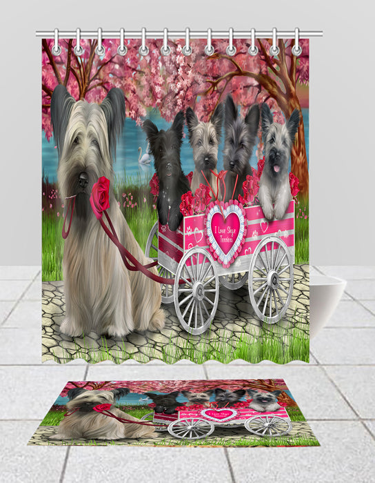 I Love Skye Terrier Dogs in a Cart Bath Mat and Shower Curtain Combo