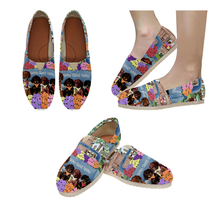 Rhododendron Home Sweet Home Garden Blue Truck Dachshund Dog on Unisex Classic Canvas Slip-On Shoes