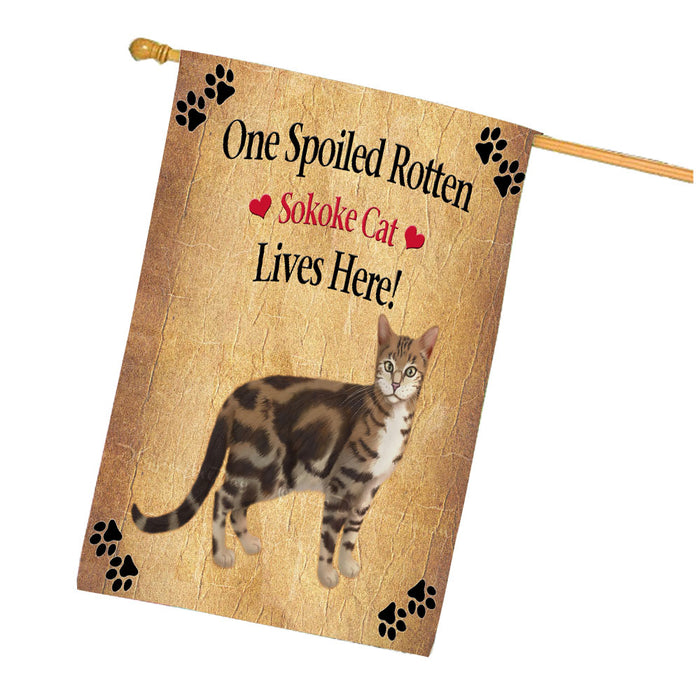 Spoiled Rotten Sokoke Cat House Flag Outdoor Decorative Double Sided Pet Portrait Weather Resistant Premium Quality Animal Printed Home Decorative Flags 100% Polyester FLG68523