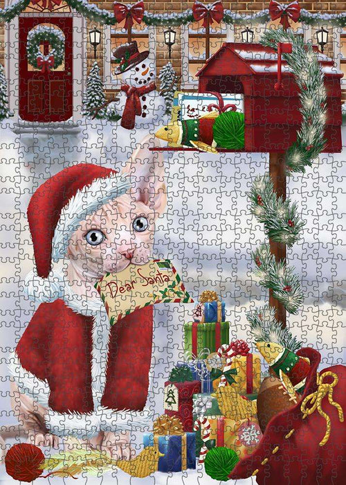 Sphynx Cat Dear Santa Letter Christmas Holiday Mailbox Puzzle with Photo Tin PUZL81368