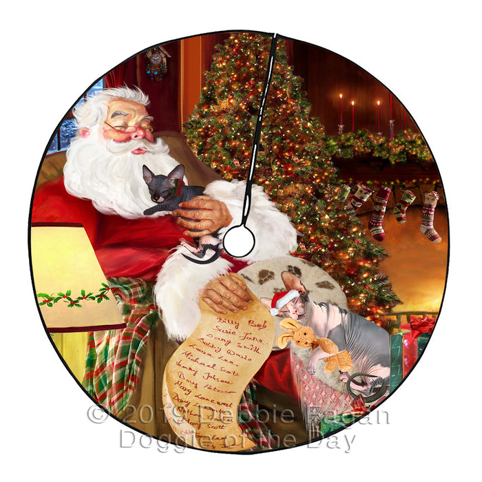 Santa Sleeping with Sphynx Cats Christmas Tree Skirt