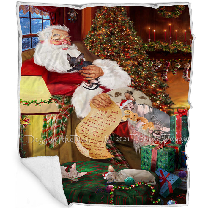 Sphynx Cats and Kittens Sleeping with Santa  Blanket BLNKT108003