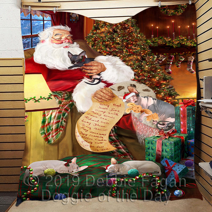 Santa Sleeping with Sphynx Cats Quilt