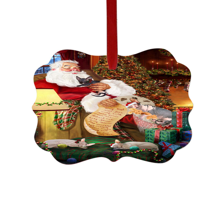 Sphynx Cats and Kittens Sleeping with Santa Double-Sided Photo Benelux Christmas Ornament LOR49322