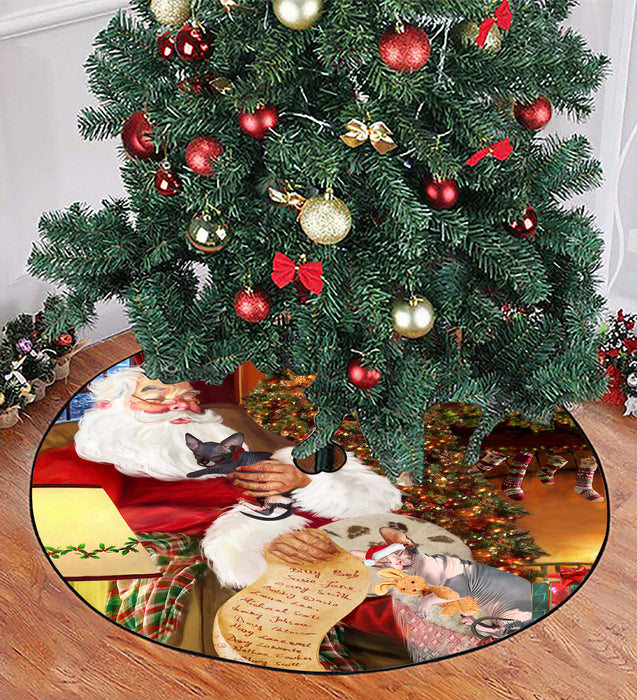 Santa Sleeping with Sphynx Cats Christmas Tree Skirt