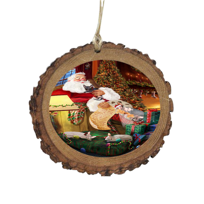 Sphynx Cats and Kittens Sleeping with Santa Wooden Christmas Ornament WOR49322