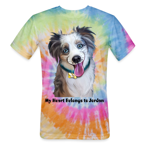 Unisex Tie Dye Rainbow T-Shirt Personalized with Dog Photo and Custom Saying - rainbow