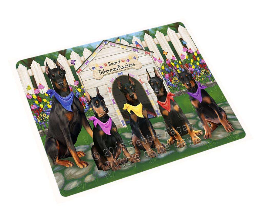 Spring Dog House Doberman Pinschers Dog Tempered Cutting Board C53481