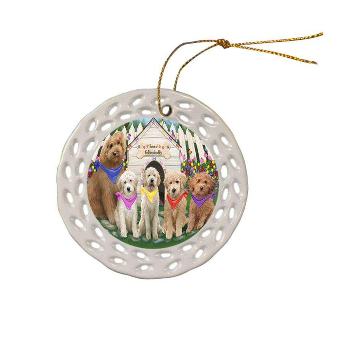 Spring Dog House Goldendoodles Dog Ceramic Doily Ornament DPOR52206