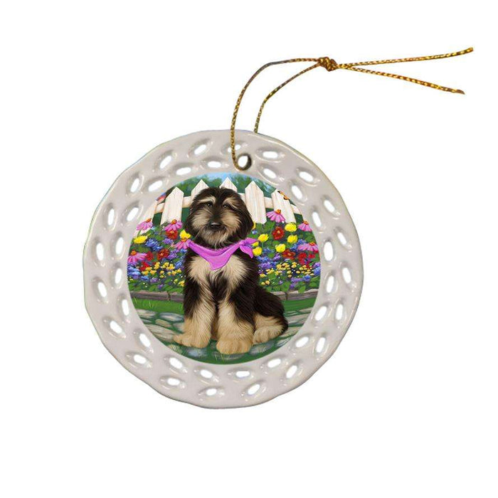 Spring Floral Afghan Hound Dog Ceramic Doily Ornament DPOR52222
