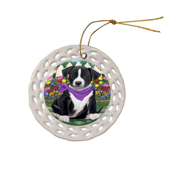 Spring Floral American Staffordshire Terrier Dog Ceramic Doily Ornament DPOR52227