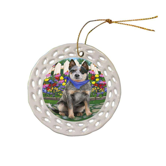 Spring Floral Blue Heeler Dog Ceramic Doily Ornament DPOR52241