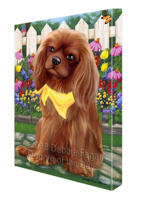 Spring Floral Cavalier King Charles Spaniel Dog Canvas Wall Art CVS64312
