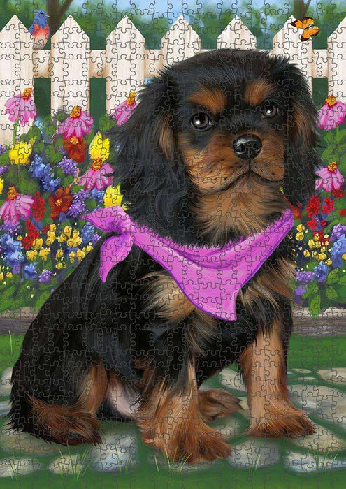 Spring Floral Cavalier King Charles Spaniel Dog Puzzle with Photo Tin PUZL53235