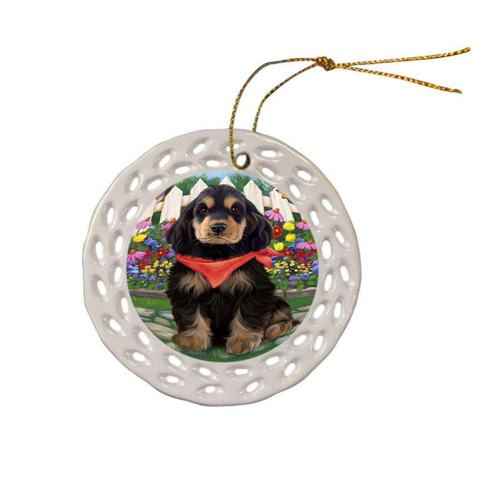 Spring Floral Cocker Spaniel Dog Ceramic Doily Ornament DPOR52251