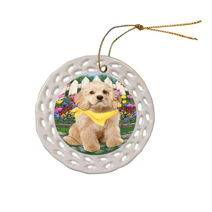 Spring Floral Cocker Spaniel Dog Ceramic Doily Ornament DPOR52253