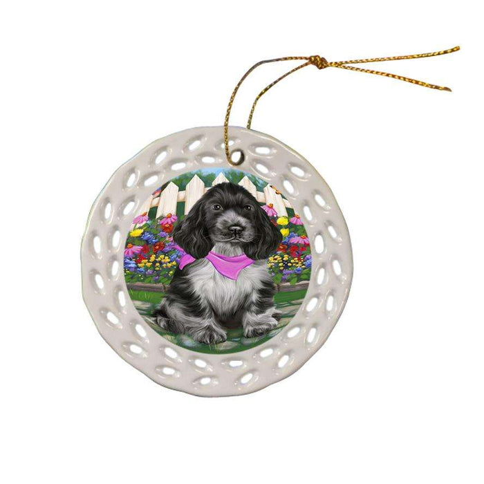 Spring Floral Cocker Spaniel Dog Ceramic Doily Ornament DPOR52254