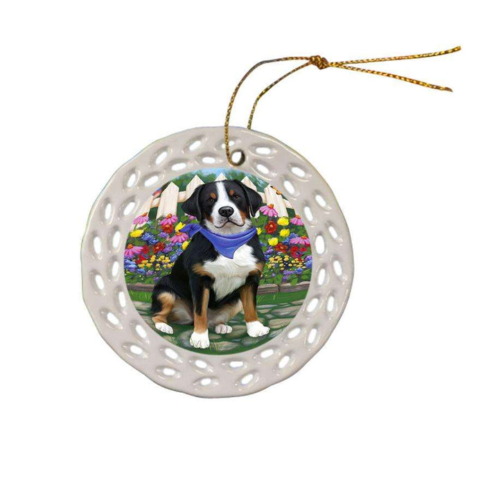 Spring Floral Greater Swiss Mountain Dog Ceramic Doily Ornament DPOR52261