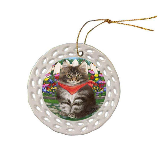 Spring Floral Maine Coon Cat Ceramic Doily Ornament DPOR52268