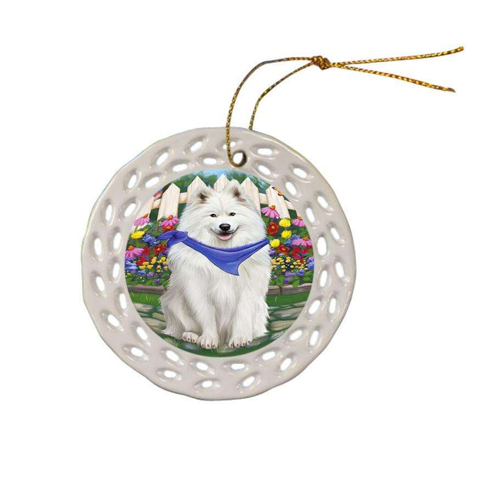 Spring Floral Samoyed Dog Ceramic Doily Ornament DPOR52147