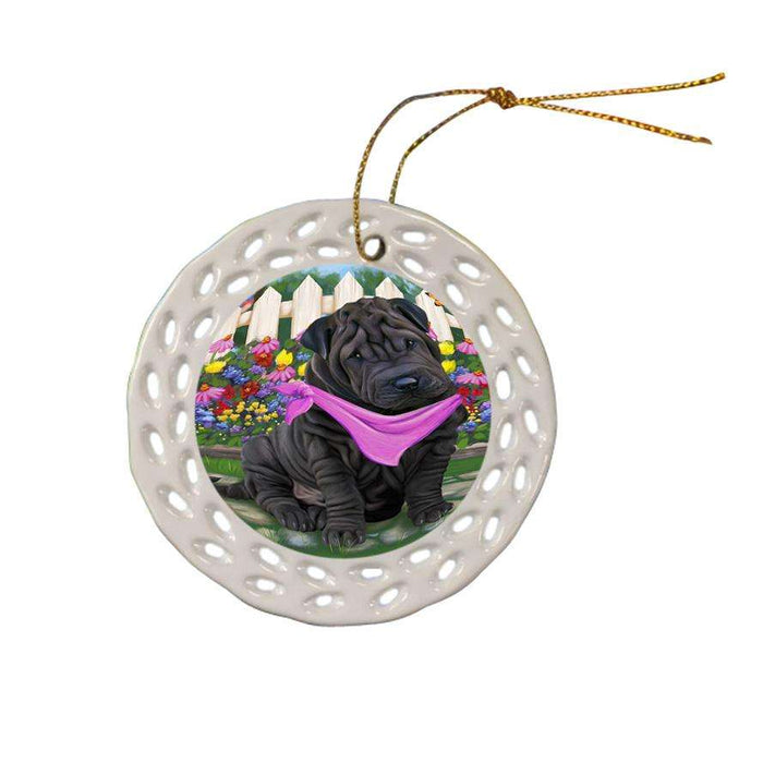 Spring Floral Shar Pei Dog Ceramic Doily Ornament DPOR52159