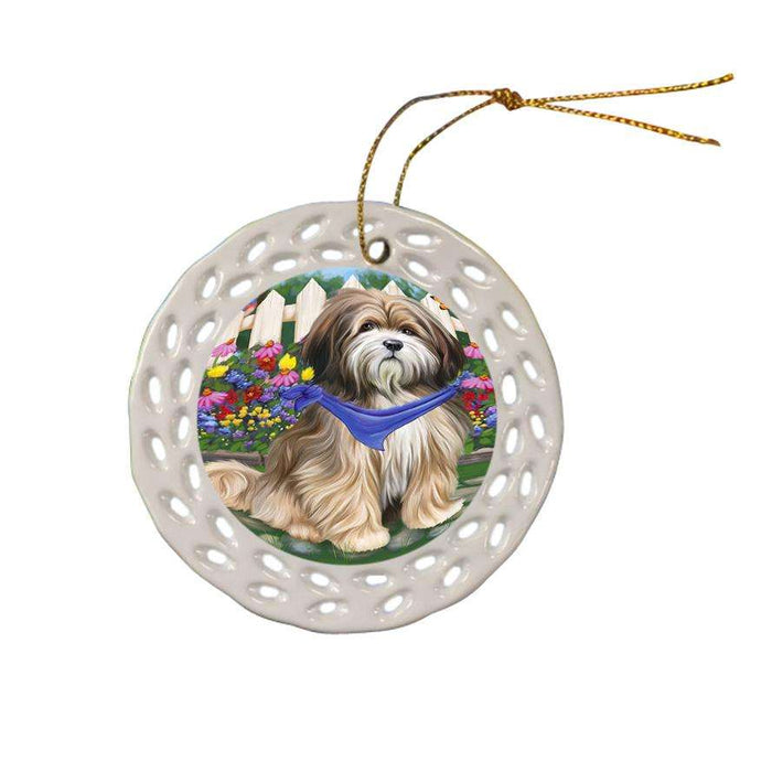 Spring Floral Tibetan Terrier Dog Ceramic Doily Ornament DPOR52175