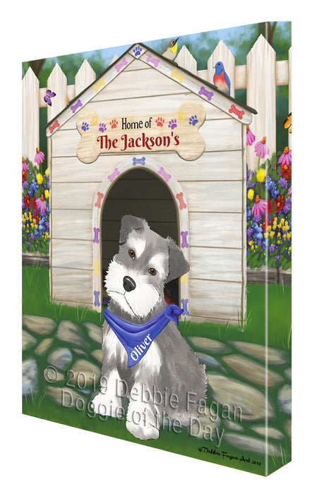 Custom Personalized Cartoonish Pet Photo and Name on Canvas Print Wall Art in Spring Dog House Background