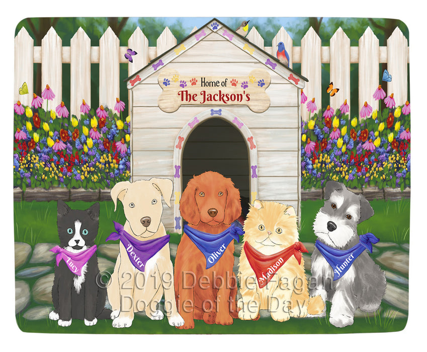 Custom Personalized Cartoonish Pet Photo and Name on Blanket in Spring Dog House Background