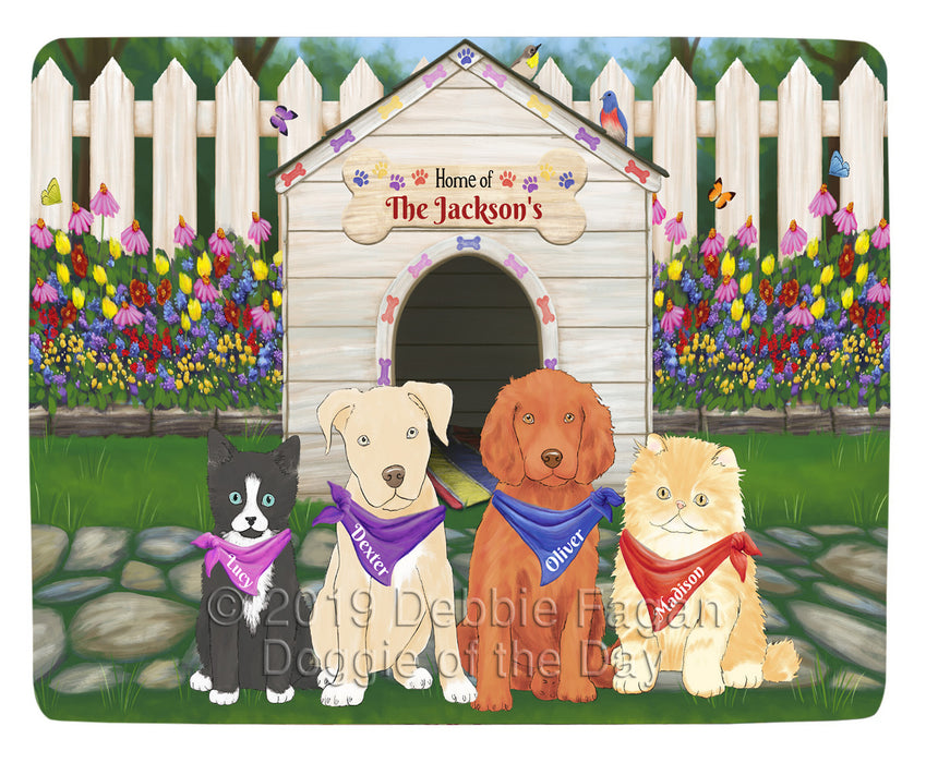 Custom Personalized Cartoonish Pet Photo and Name on Blanket in Spring Dog House Background