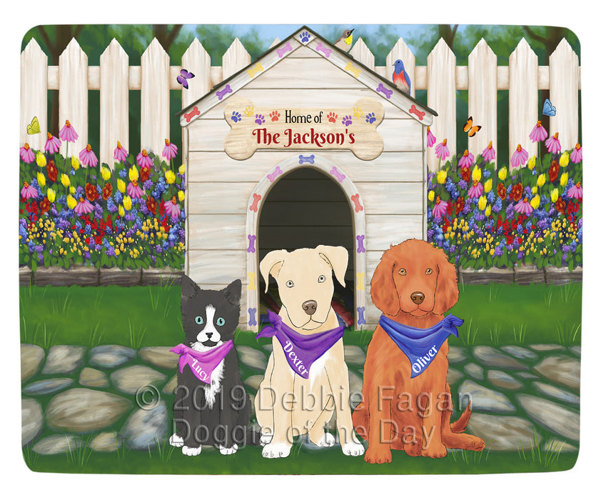 Custom Personalized Cartoonish Pet Photo and Name on Quilt in Spring dog House Background