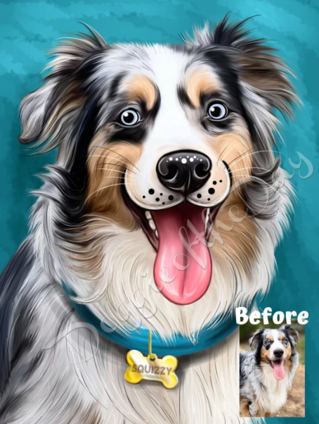 Digital Painting PERSONALIZED Caricature PET PORTRAIT! Custom Pet Dog or Cat Art