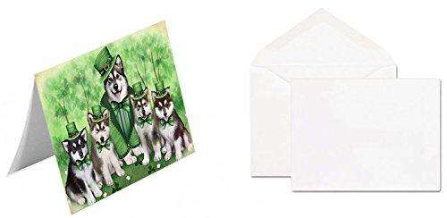 St. Patricks Day Irish Family Portrait Alaskan Malamute Dogs Handmade Artwork Assorted Pets Greeting Cards and Note Cards with Envelopes for All Occasions and Holiday Seasons GCD48420