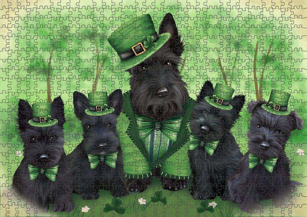 St. Patricks Day Irish Family Portrait Scottish Terriers Dog Puzzle with Photo Tin PUZL51861