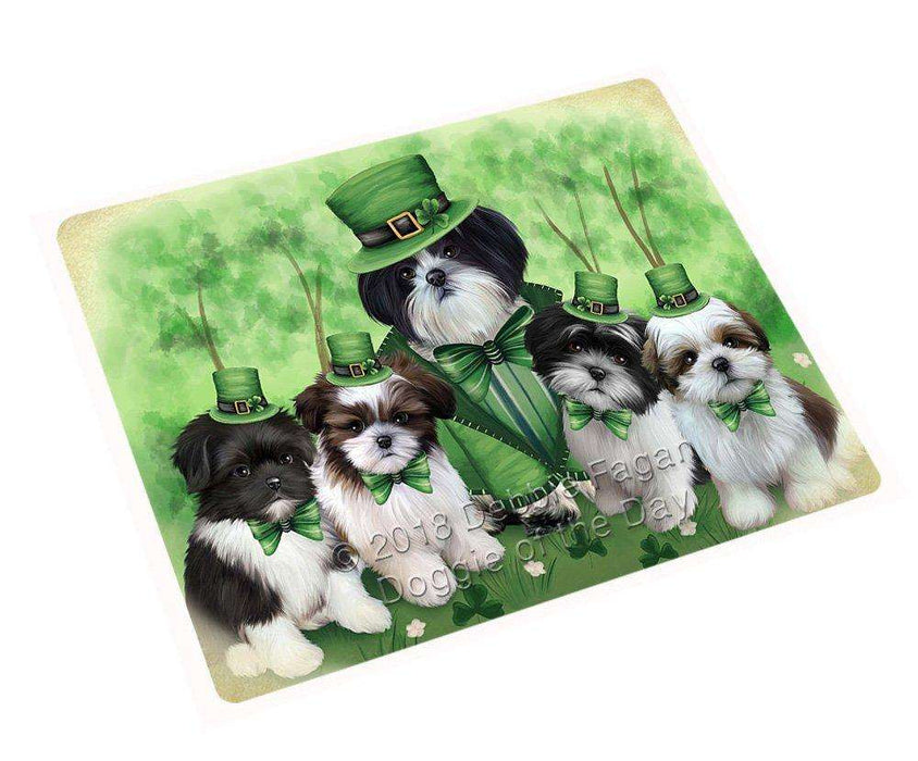 St. Patricks Day Irish Family Portrait Shih Tzus Dog Tempered Cutting Board C51705