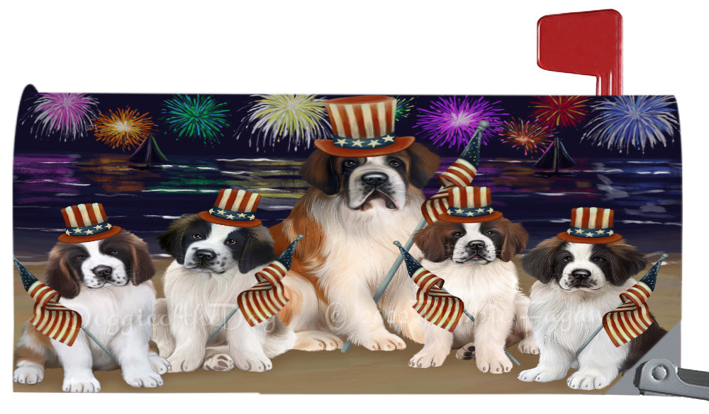 4th of July Independence Day Saint Bernard Dogs Magnetic Mailbox Cover Both Sides Pet Theme Printed Decorative Letter Box Wrap Case Postbox Thick Magnetic Vinyl Material