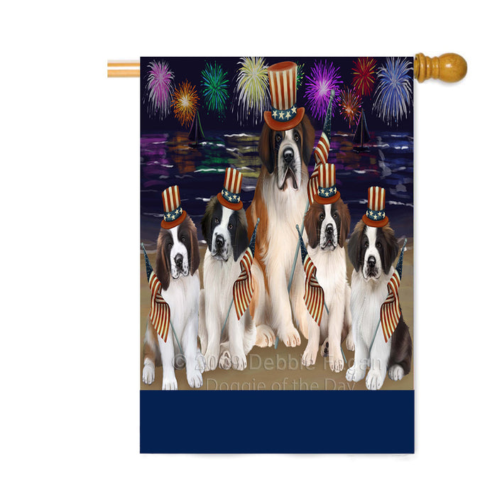 Personalized 4th of July Firework Saint Bernard Dogs Custom House Flag FLG-DOTD-A58178