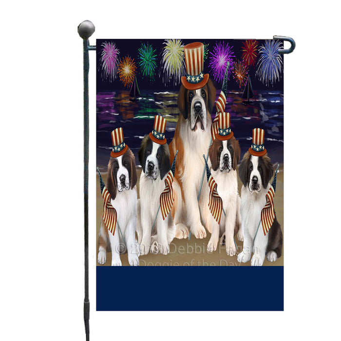 Personalized 4th of July Firework Saint Bernard Dogs Custom Garden Flags GFLG-DOTD-A58122