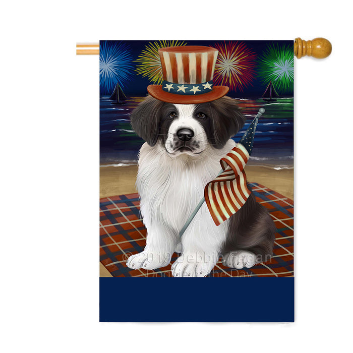 Personalized 4th of July Firework Saint Bernard Dog Custom House Flag FLG-DOTD-A58179