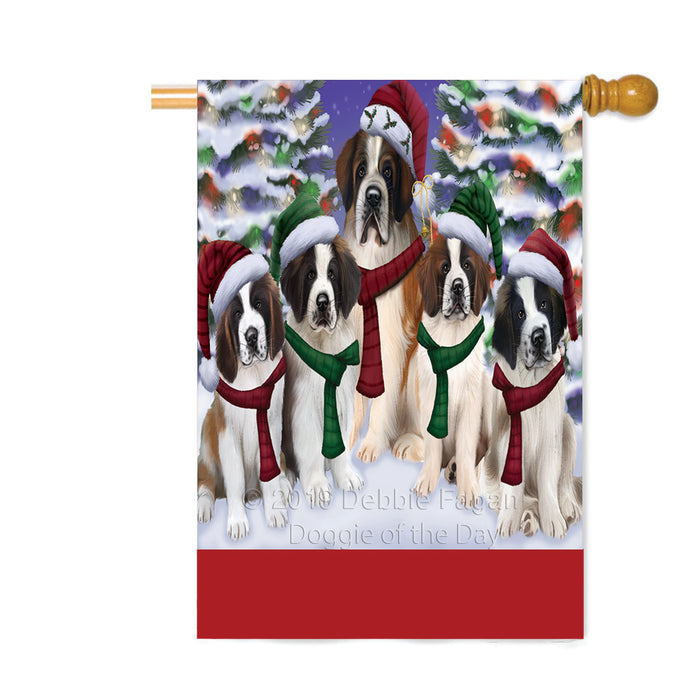 Personalized Christmas Happy Holidays Saint Bernard Dogs Family Portraits Custom House Flag FLG-DOTD-A59209