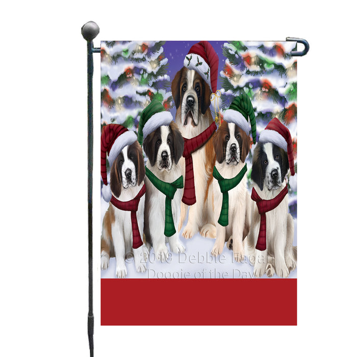 Personalized Christmas Happy Holidays Saint Bernard Dogs Family Portraits Custom Garden Flags GFLG-DOTD-A59153