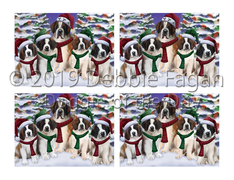 Saint Bernard Dogs Christmas Family Portrait in Holiday Scenic Background Placemat