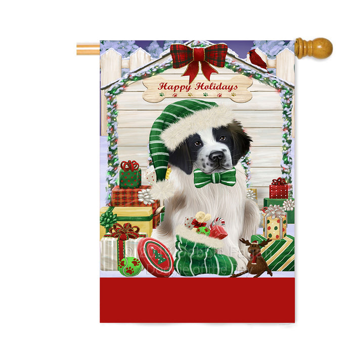 Personalized Happy Holidays Christmas Saint Bernard Dog House with Presents Custom House Flag FLG-DOTD-A59439