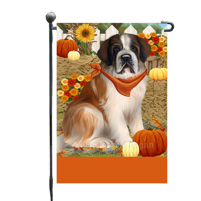 Personalized Fall Autumn Greeting Saint Bernard Dog with Pumpkins Custom Garden Flags GFLG-DOTD-A62073
